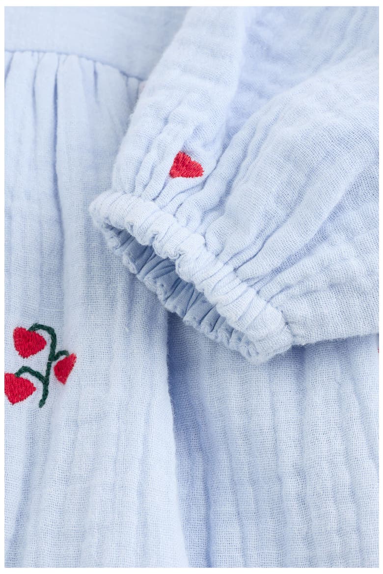 Embroidered Long Sleeve Cotton Gauze Dress, Alternate, color, BLUE