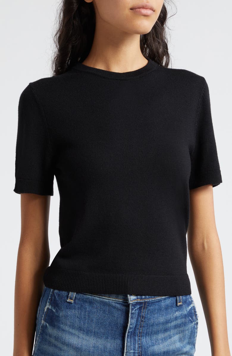 Alice + Olivia Short Sleeve Wool Sweater with Detachable Collar & Cuffs, Alternate, color,