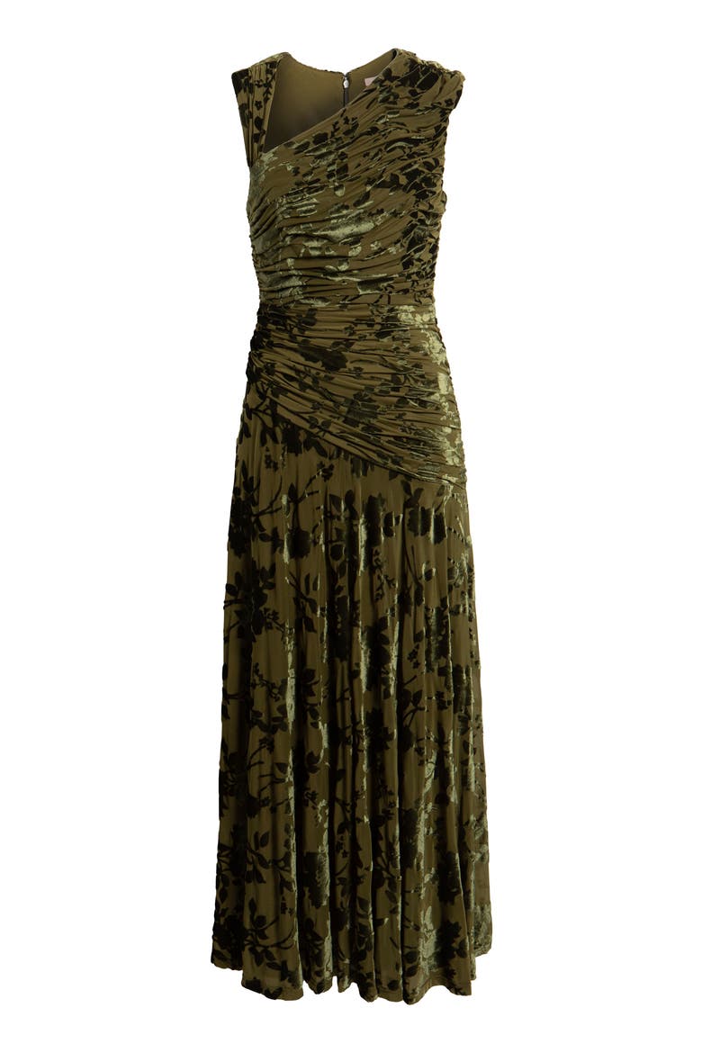 Ester Ruched Velvet Gown, Alternate, color, OLIVE