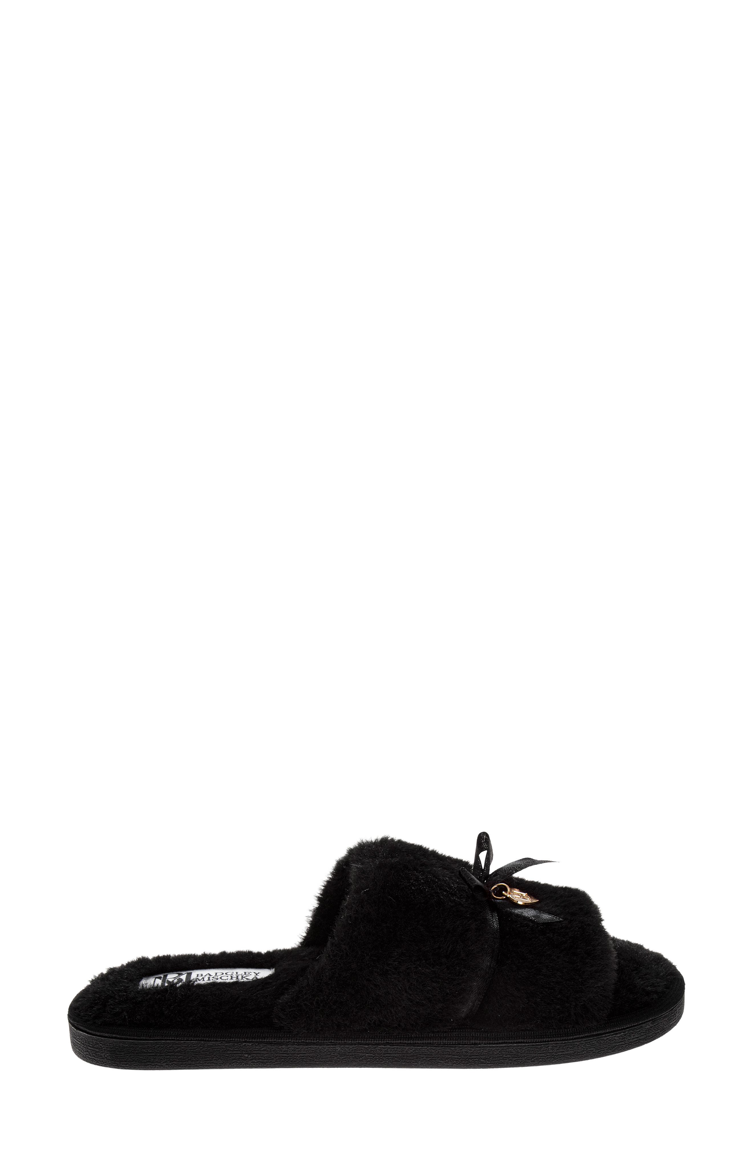 BADGLEY MISCHKA Faux Fur Slide Slipper, Alternate, color, Black