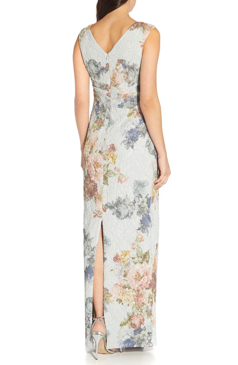 Adrianna Papell Floral Matelassé Column Evening Gown, Alternate, color,