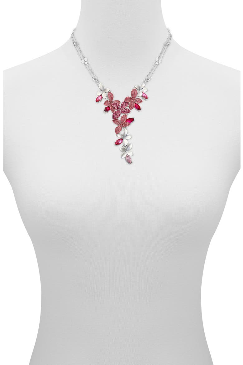 Crystal Flower Y-Necklace, Alternate, color, SILVER TONE