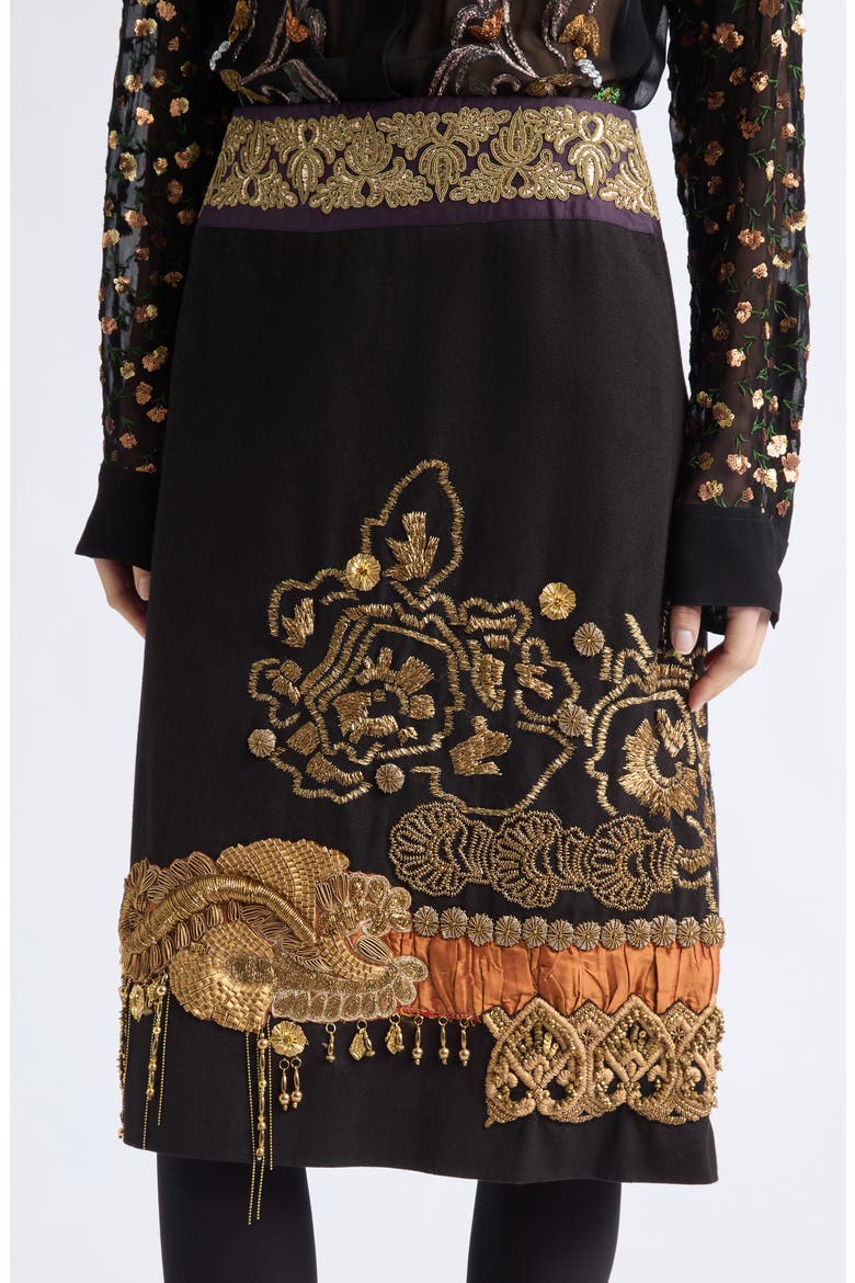 Sentista Embellished Cotton Twill Skirt, Alternate, color, BLACK