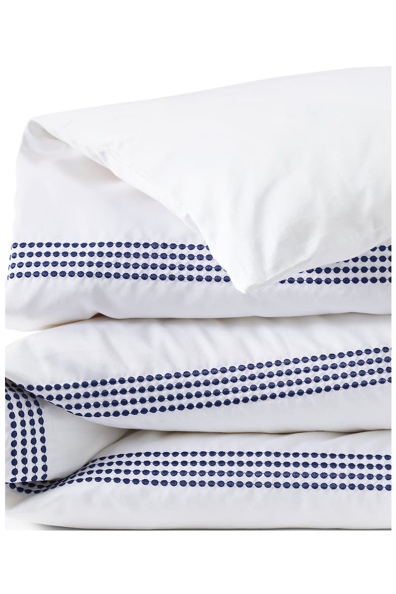 400 Thread Count Premium Supima Cotton No Iron Sateen Embroidered Duvet Bed Cover, Alternate, color, Dusk Indigo Sky Dots