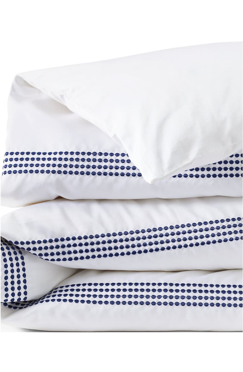 Lands' End 400 Thread Count Premium Supima Cotton No Iron Sateen Embroidered Duvet Bed Cover, Alternate, color, Dusk Indigo Sky Dots