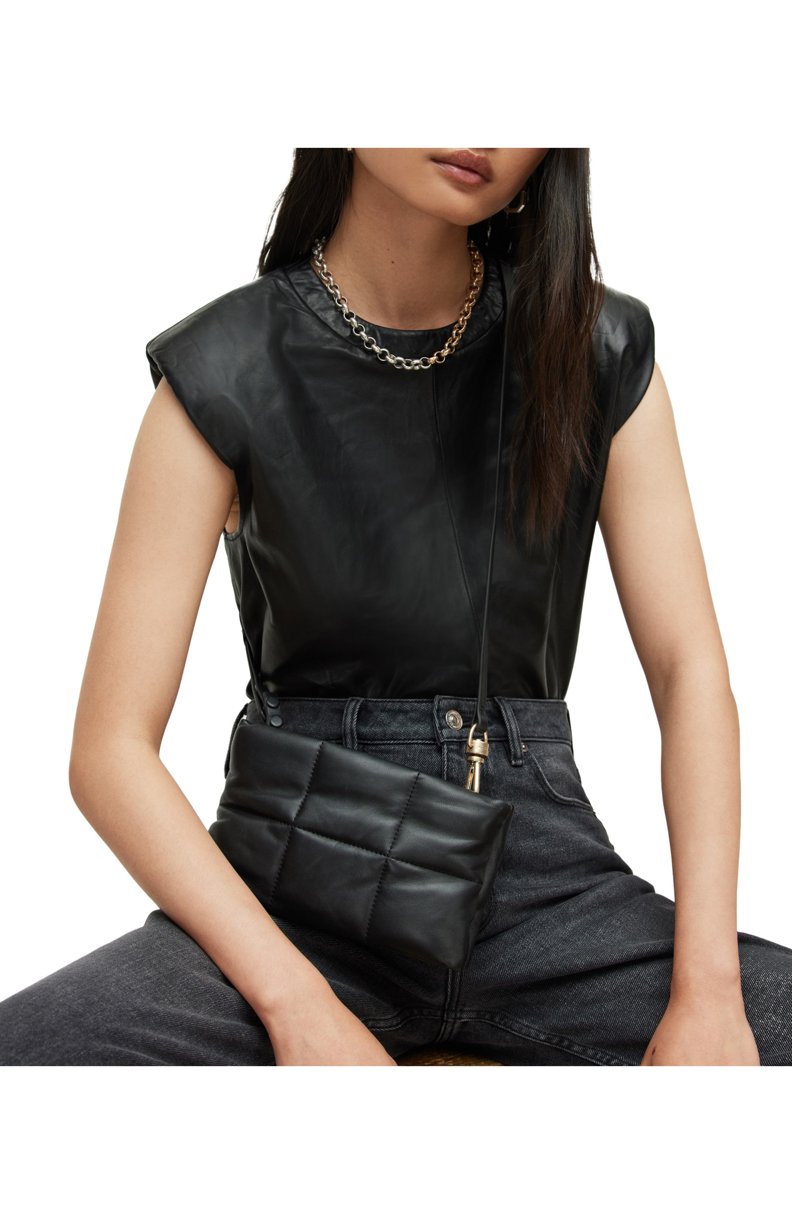 AllSaints Mila Quilted Leather Crossbody Bag, Alternate, color, 