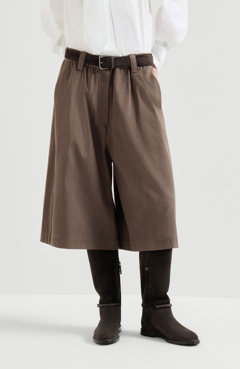 Couture cotton gabardine long Bermuda shorts with monili