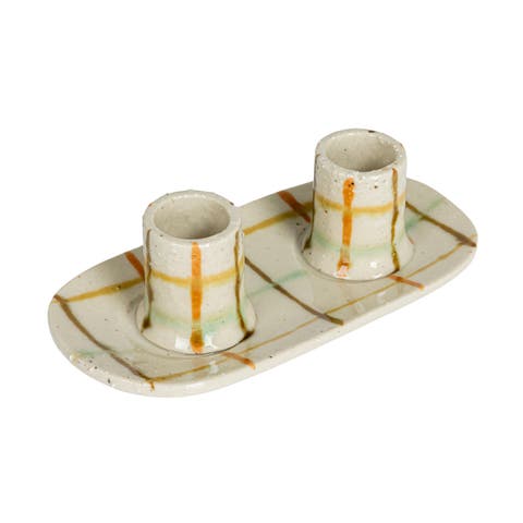 Checkered Charm Stoneware Taper Holders