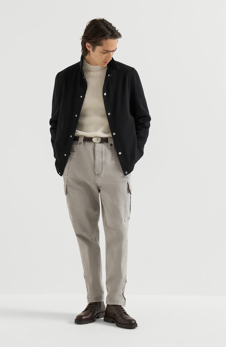 Brunello Cucinelli Lightweight cashmere flannel outerwear jacket, Alternate, color, Black
