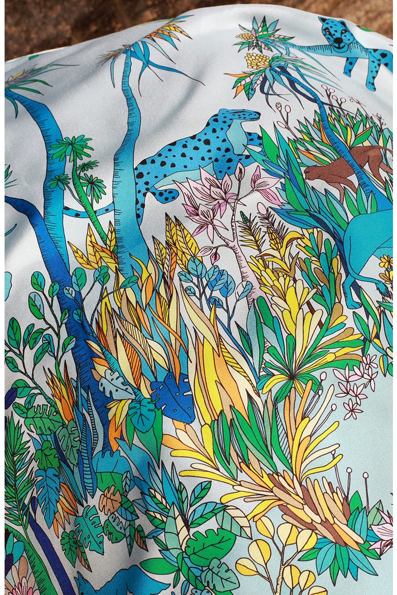 Double Sided Silk Scarf Of Blue Animal Kingdom, Alternate, color, Blue