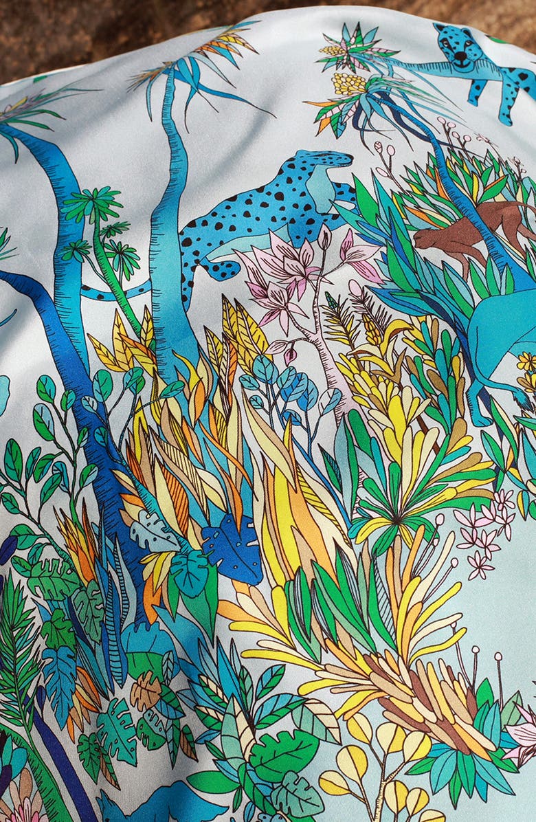 Jessie Zhao New York Double Sided Silk Scarf Of Blue Animal Kingdom, Alternate, color, Blue