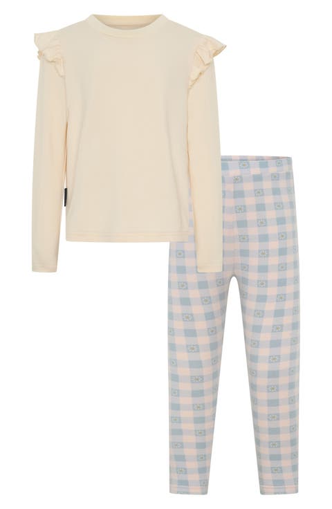Kids' Long Sleeve Ruffle Tee & Plaid Leggings Set (Toddler, Little Kid & Big Kid)