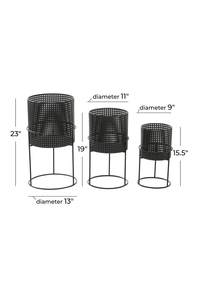 Set of 3 Woven Planters, Alternate, color, BLACK
