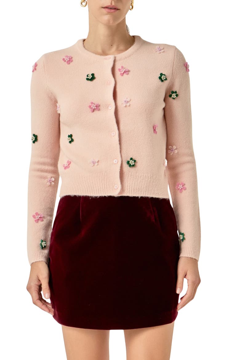 Floral Embroidered Knit Cardigan, Main, color, PALE PINK