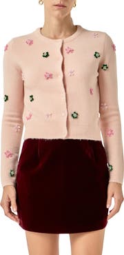English Factory Floral Embroidered Knit Cardigan