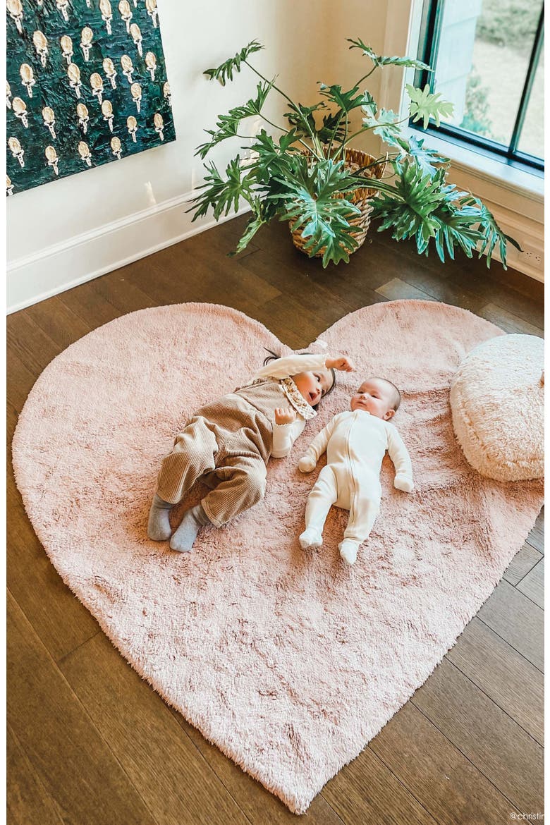 Puffy Love Heart Washable Cotton Blend Rug & Pillow Set, Alternate, color, BLUSH