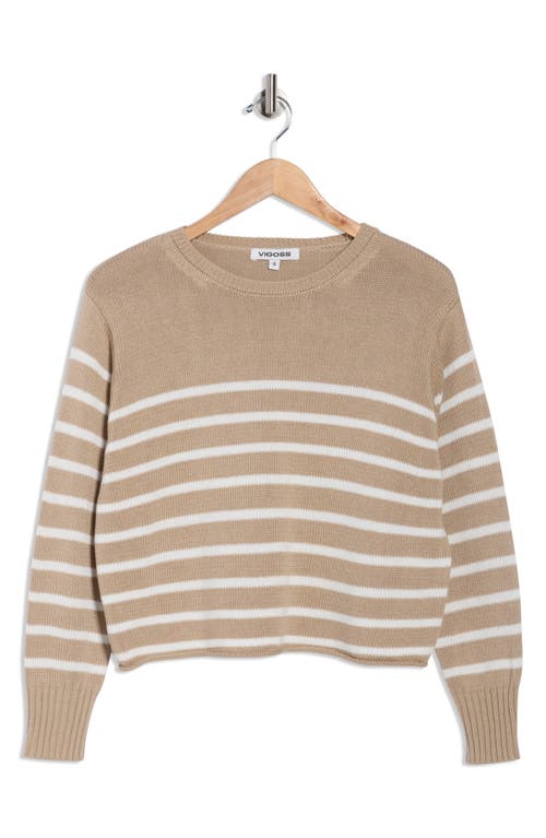 Vigoss Stripe Boxy Crop Cotton Blend Sweater In Neutral