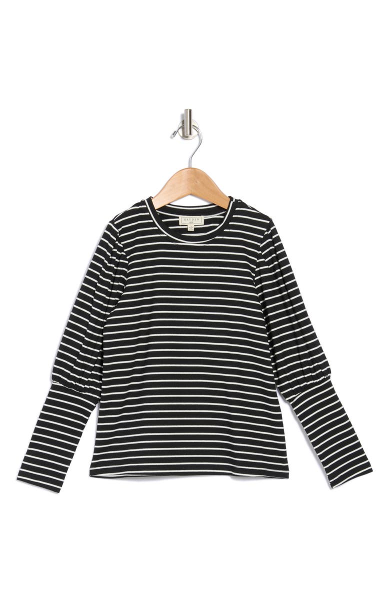 Hayden Girls Kids' Puff Shoulder Long Sleeve Stripe T-Shirt, Main, color,