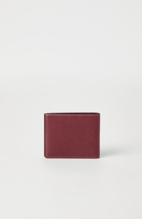 Brunello Cucinelli Calfskin Debossed-logo Wallet In Burgundy