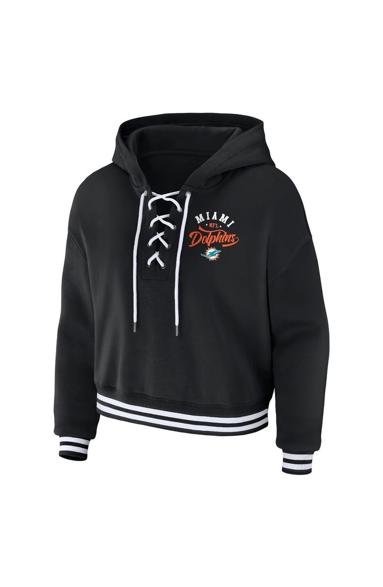 WEAR by Erin Andrews Women's WEAR by Erin Andrews Black Miami Dolphins Lace-Up Pullover Hoodie, Alternate, color, Black