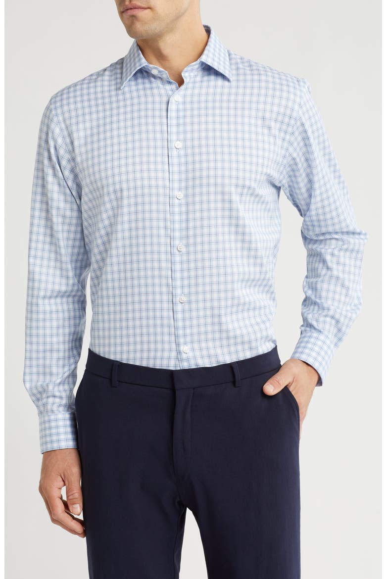 Traditional Fit Premium Non-Iron Plaid Cotton Dress Shirt, Main, color, BLUE DOUBLE PANE