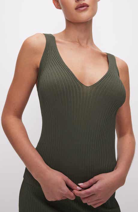 Good American Shine V-Neck Ribbed Crop Tank