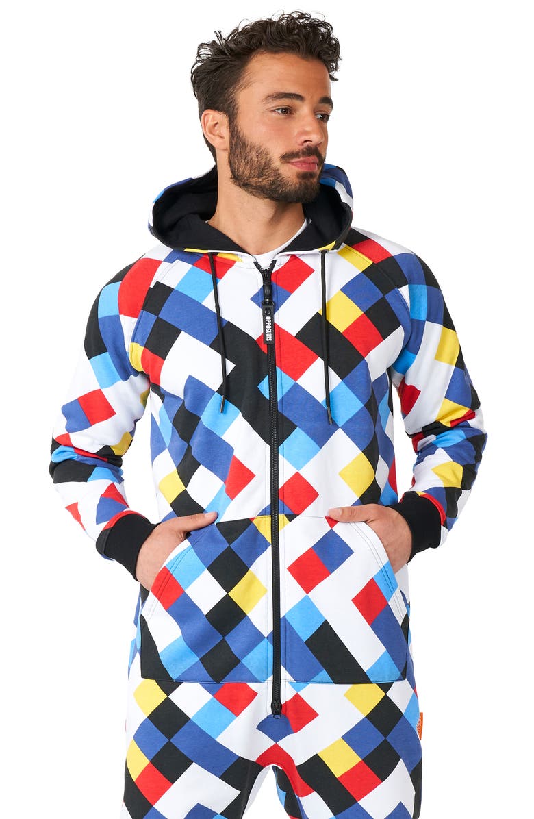 OppoSuits Crisscrosser Print Hooded Long Sleeve Fleece Jumpsuit, Alternate, color, 