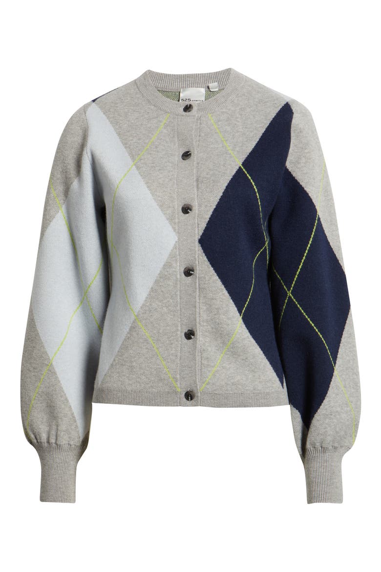 Argyle Balloon Sleeve Cardigan, Alternate, color, GREY MIST HEATHER MULTI