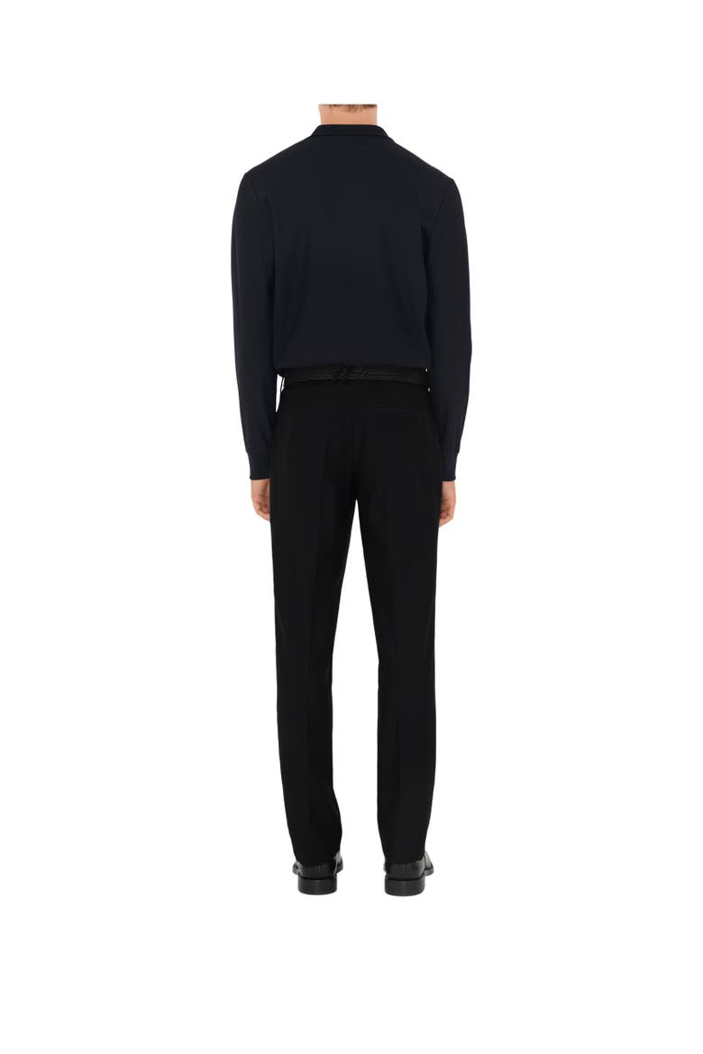 Long-sleeve Cotton Polo Shirt, Alternate, color, Coal blue