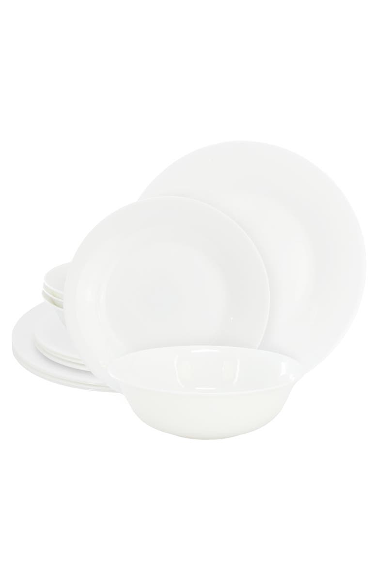 Ultra White Shadow 12 Piece Opal Glass Dinnerware Set, Main, color, White