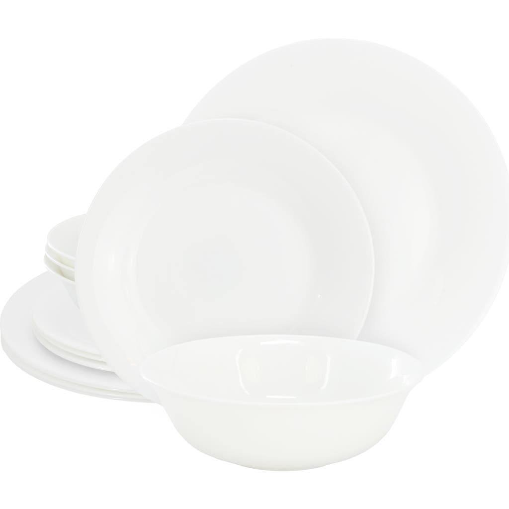 Gibson Ultra Ultra White Shadow 12 Piece Opal Glass Dinnerware Set