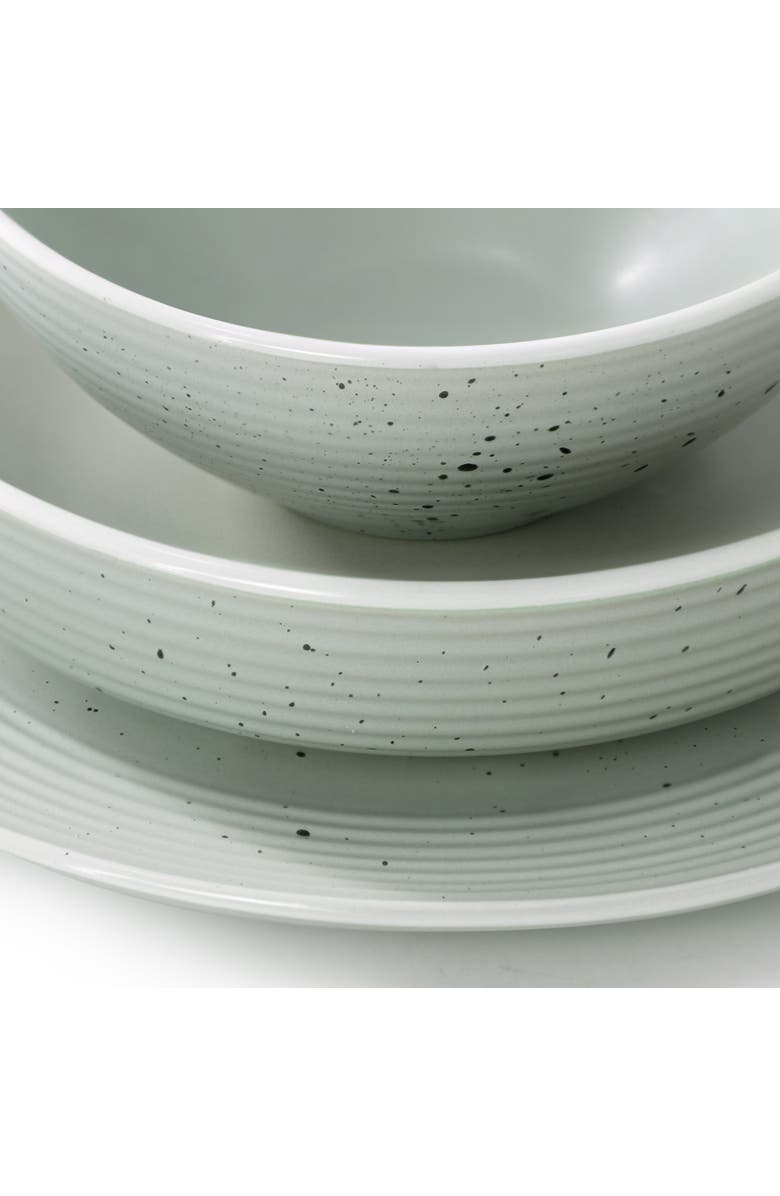 Elama Emilia 16 Piece Double Bowl Stoneware Dinnerware Set, Alternate, color, White