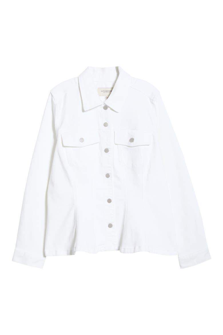 Fit & Flare Trucker Jacket, Alternate, color, BRIGHT WHITE