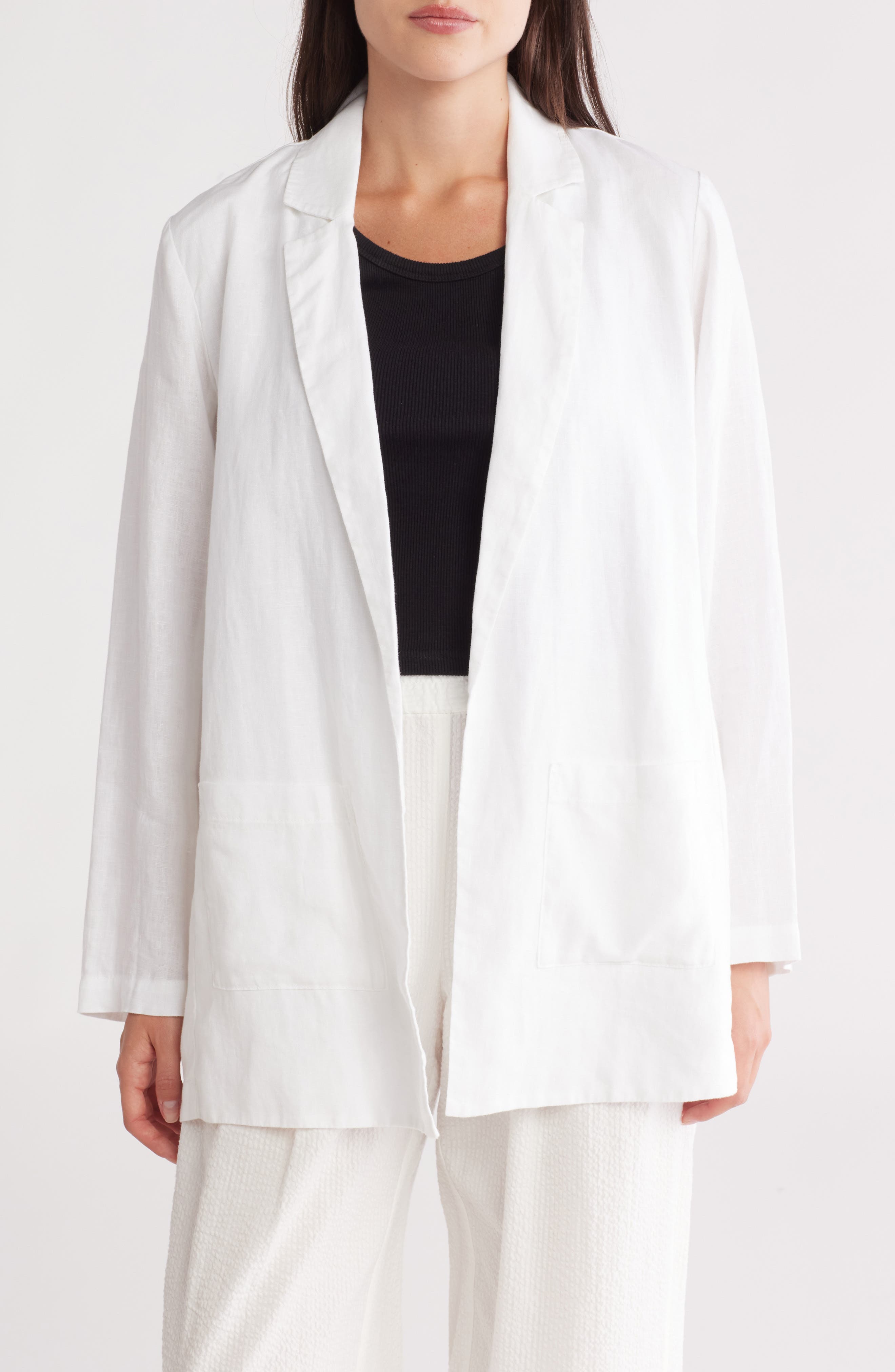 Eileen Fisher Notch Collar Organic Linen Long Blazer