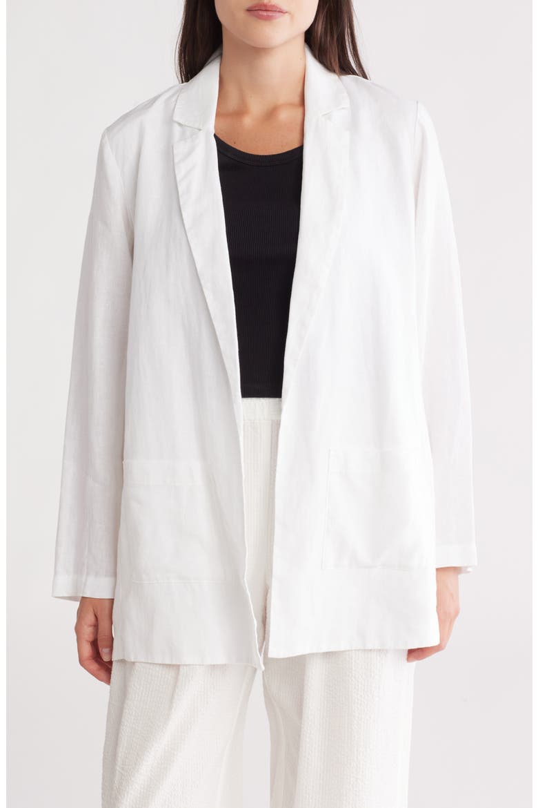 Notch Collar Organic Linen Long Blazer, Main, color, WHITE