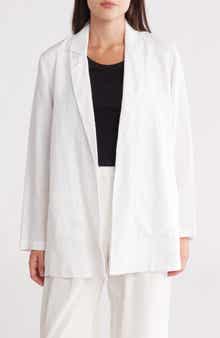 Eileen Fisher Notch Collar Organic Linen Long Blazer