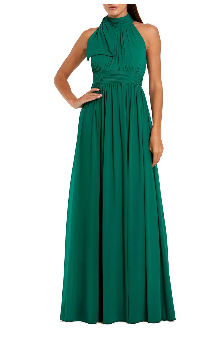 Mac Duggal A Line Chiffon Halter Neck Evening Gown, Main, color, Deep Emerald