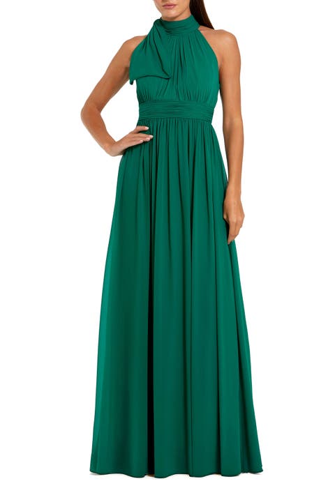 A Line Chiffon Halter Neck Evening Gown