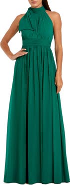 Mac Duggal A Line Chiffon Halter Neck Evening Gown