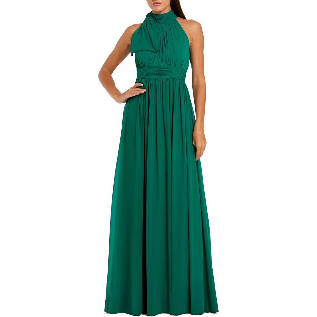 Mac Duggal A Line Chiffon Halter Neck Evening Gown In Green