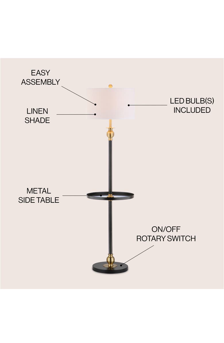 JONATHAN Y Evans 61" Metal LED End Table Floor Lamp, Black/Brass, Alternate, color, Black/Gold
