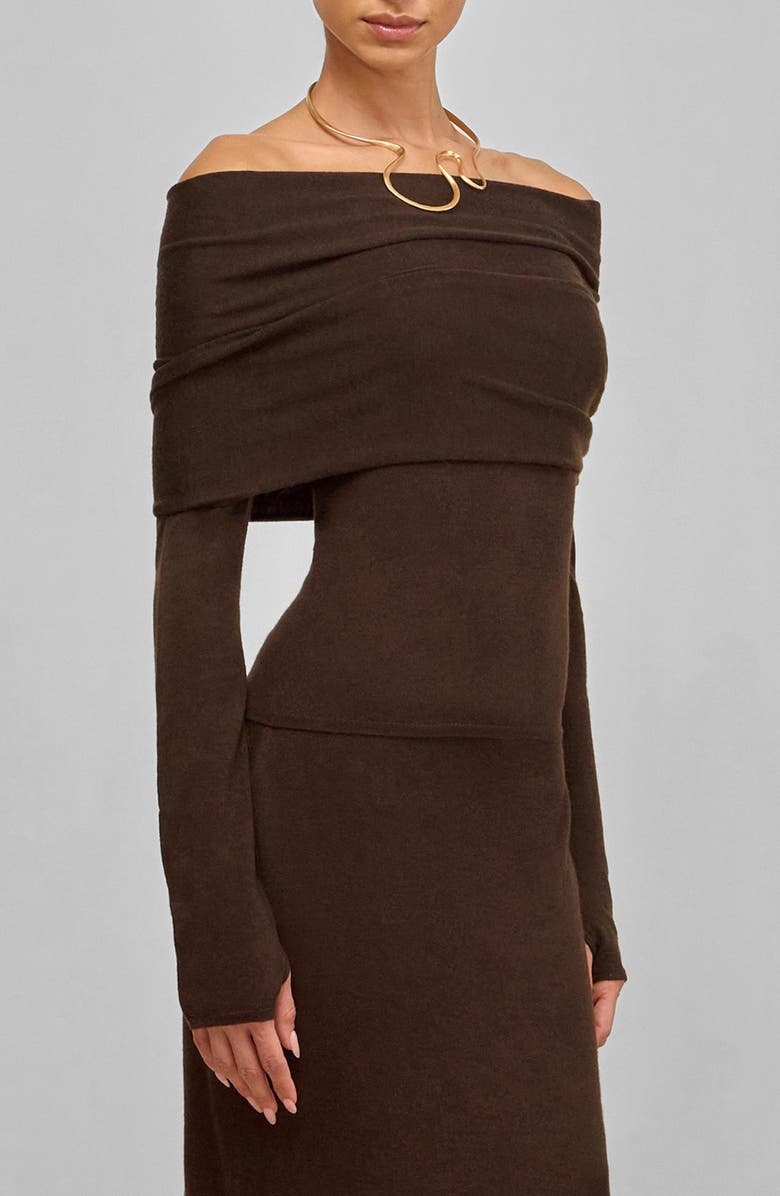 Cult Gaia Andre Off the Shoulder Sweater, Alternate, color, Dark Java