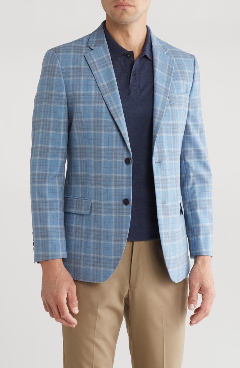 Nautica Blue Plaid Notch Lapel Stretch Sport Coat, Main, color, Blue Plaid