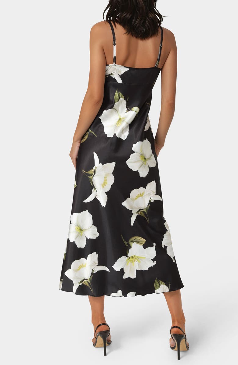 bebe Floral Satin Slipdress, Alternate, color, Black/ Ivory