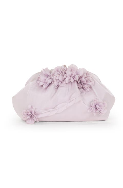 Violet Jacquard Satin Floral Applique Pouch Clutch