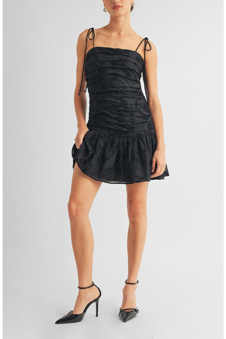 Kienna Jacquard Pleated Sleeveless Minidress, Alternate, color, BLACK FLORAL