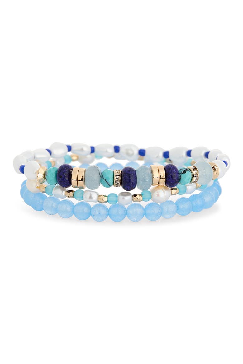 3-Pack Faux Pearl Mixed Bead Bracelets, Main, color, BLUE MULTI