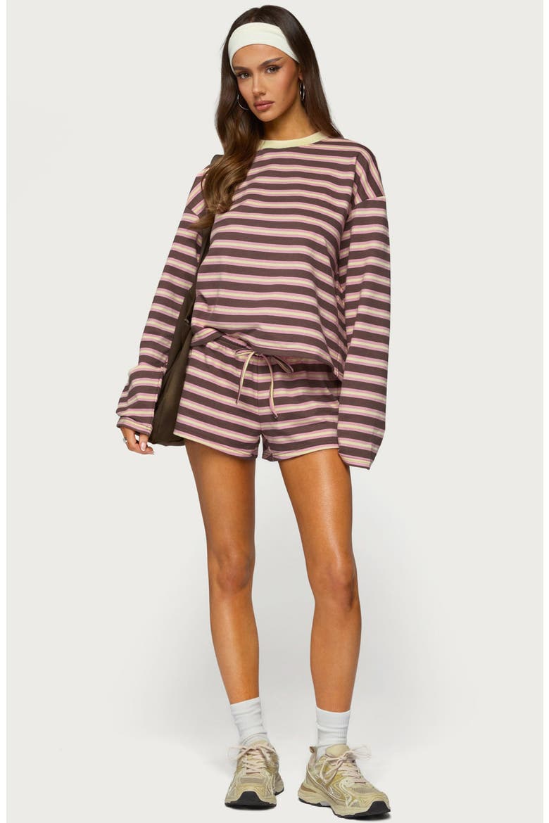 Blanchy Striped Long Sleeve T-Shirt, Alternate, color, PINK-AND-BROWN