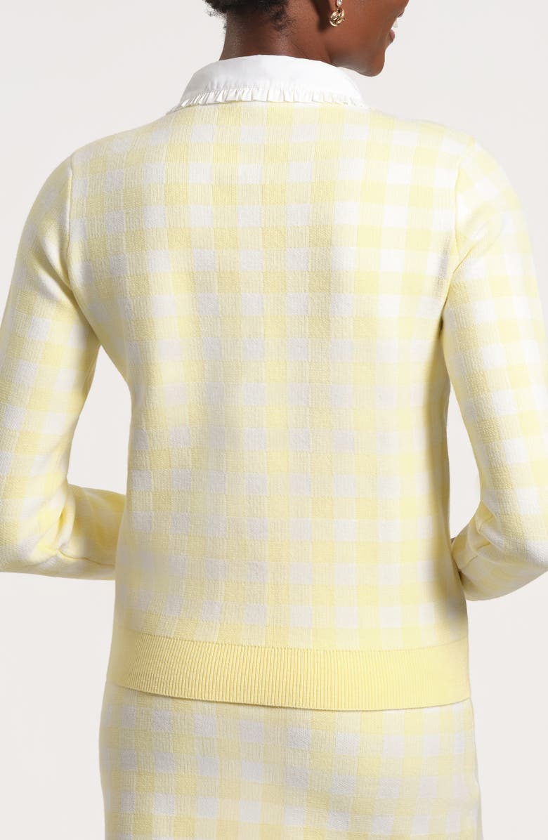 Isaac Mizrahi New York Mixed Media Gingham Cardigan, Alternate, color, White Multi