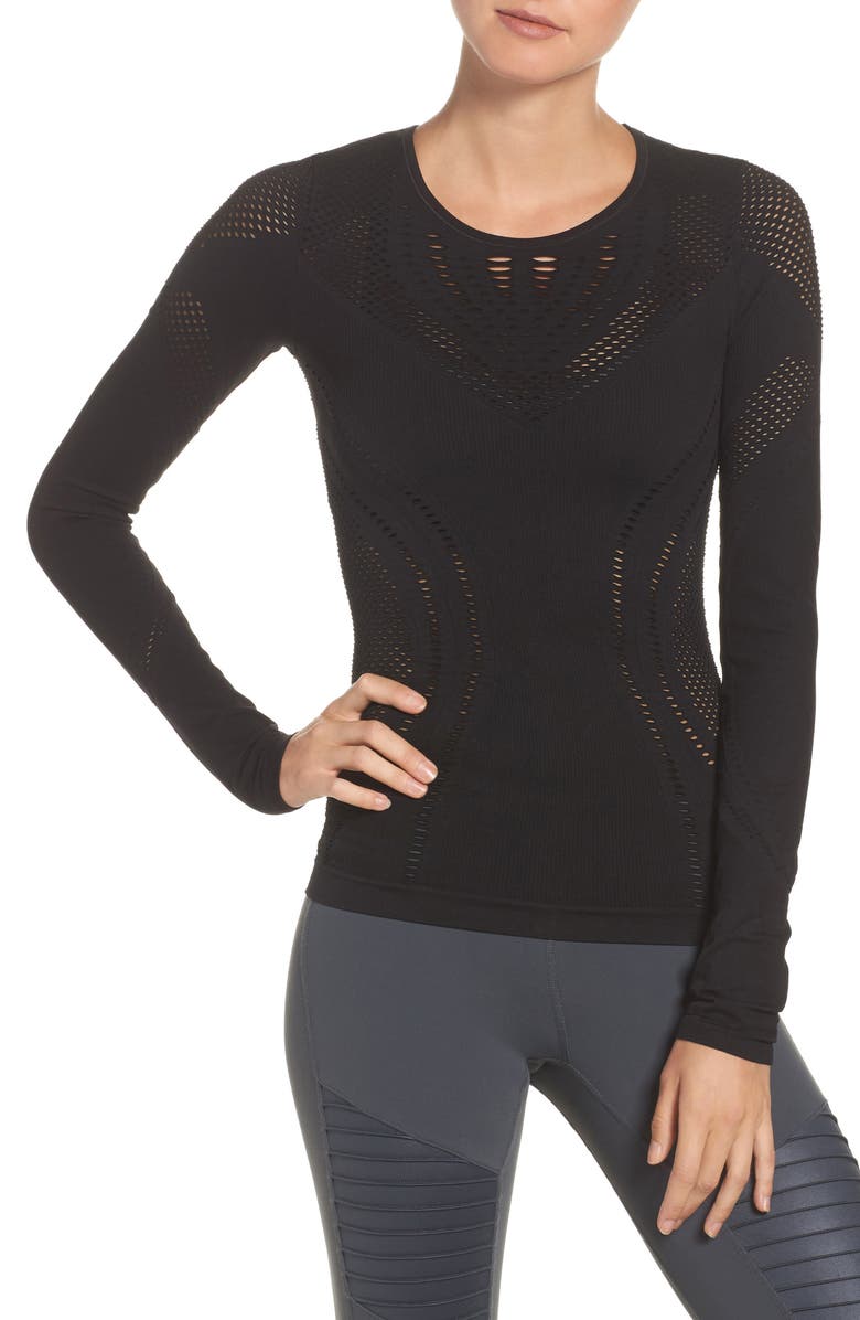 Alo Lark Mesh Inset Long Sleeve Yoga Top, Main, color, 